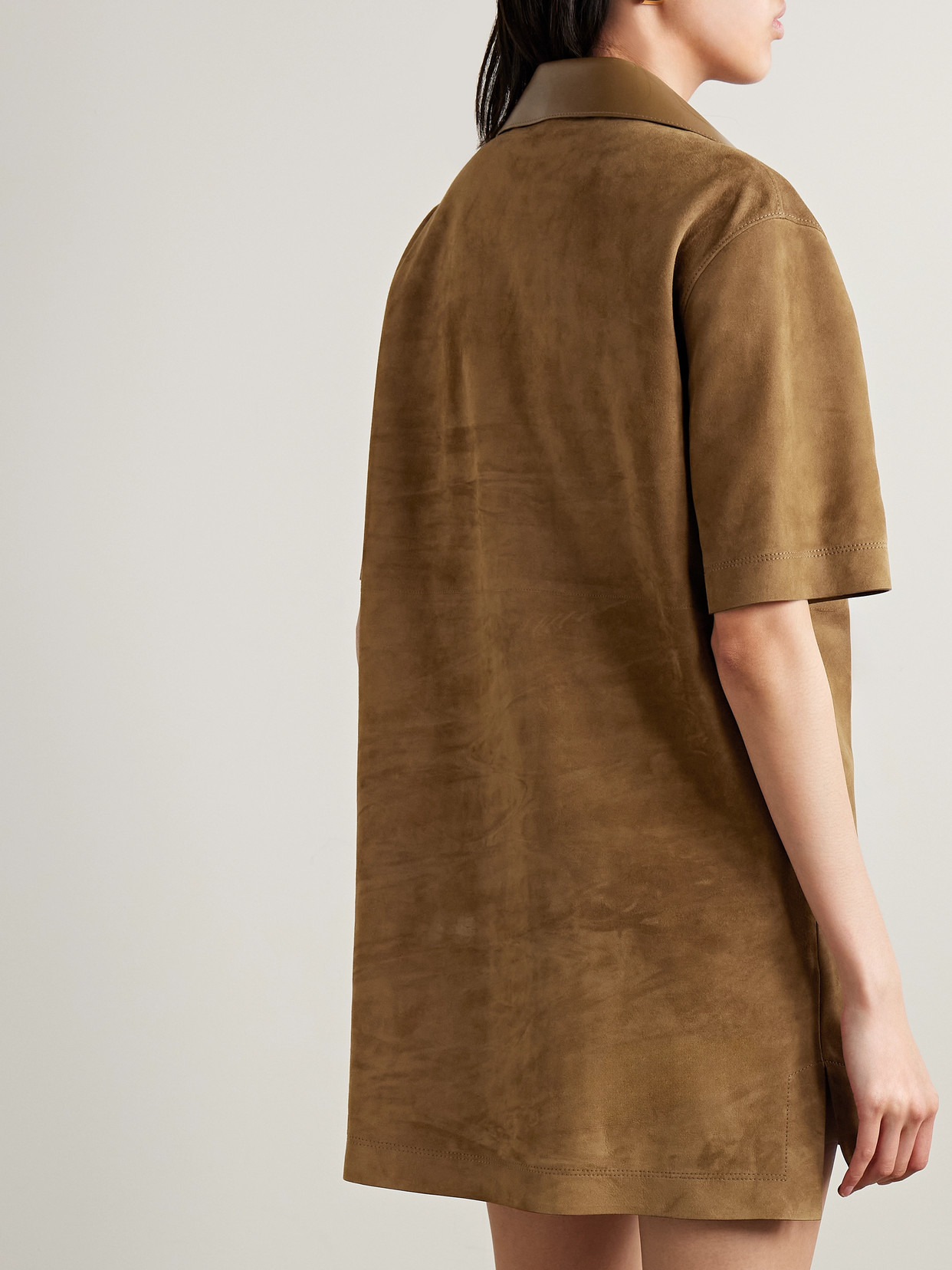 Horsebit-detailed Leather-trimmed Suede Mini Dress - 3