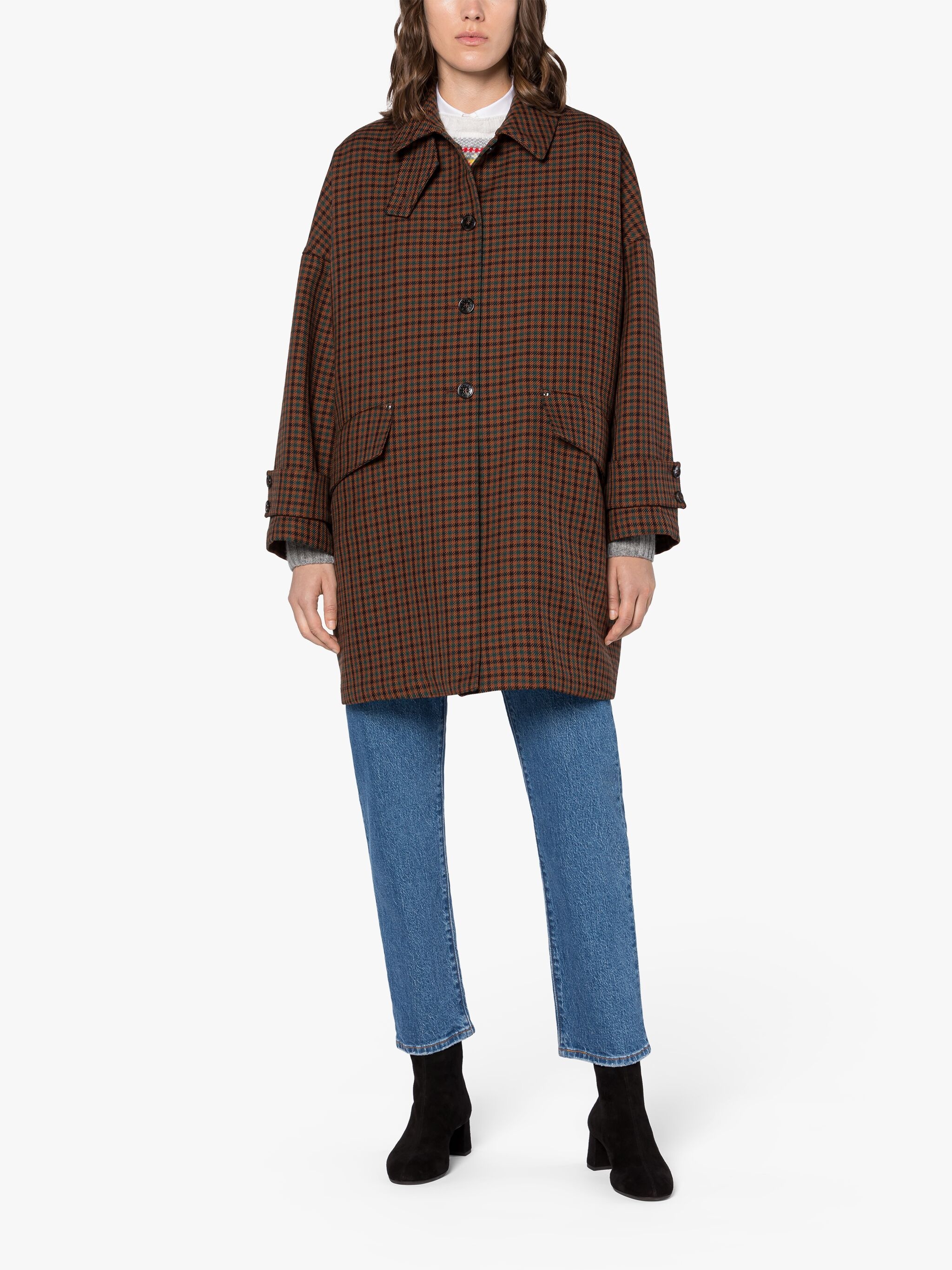 HUMBIE BROWN CHECK WOOL OVERCOAT - 2