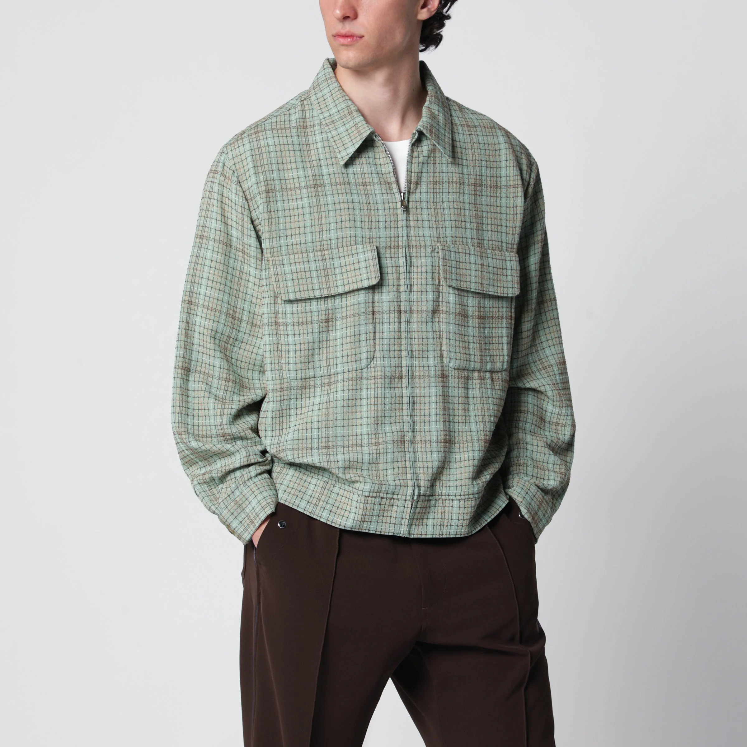 Dobby Grid sporty jacket in rayon blend, mint - 1
