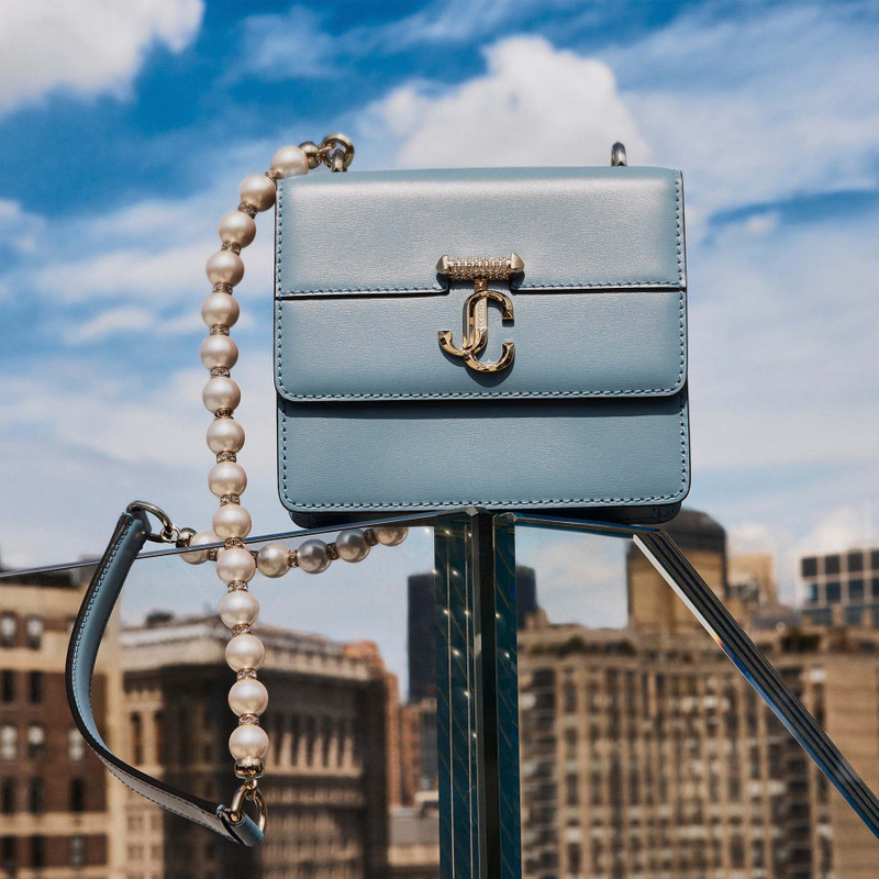 Varenne Quad XS
Smoky Blue Box Leather Shoulder Bag with Pearl Strap 9