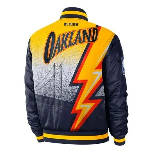 Nike NBA MENS Ce Courtside Golden State Warriors Fleeced Baseball Jacket Blue Dark blue CN1439-419 - 1
