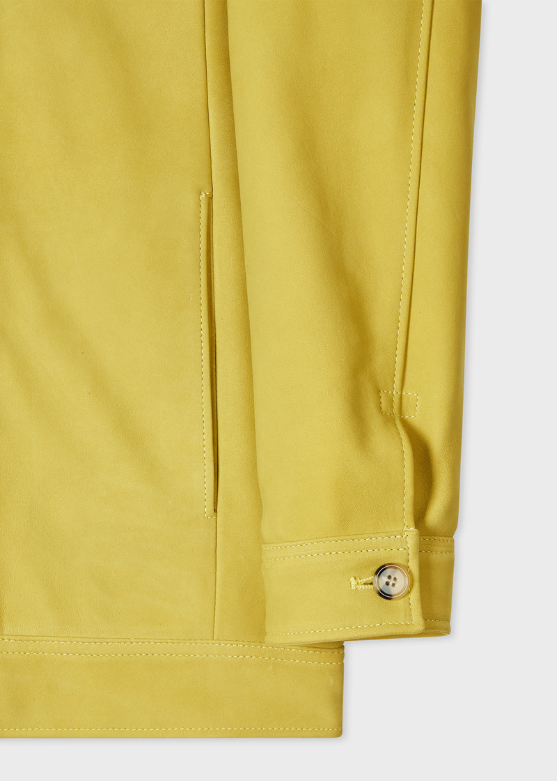 Yellow Nubuck Leather Pleated Trucker Jacket 3