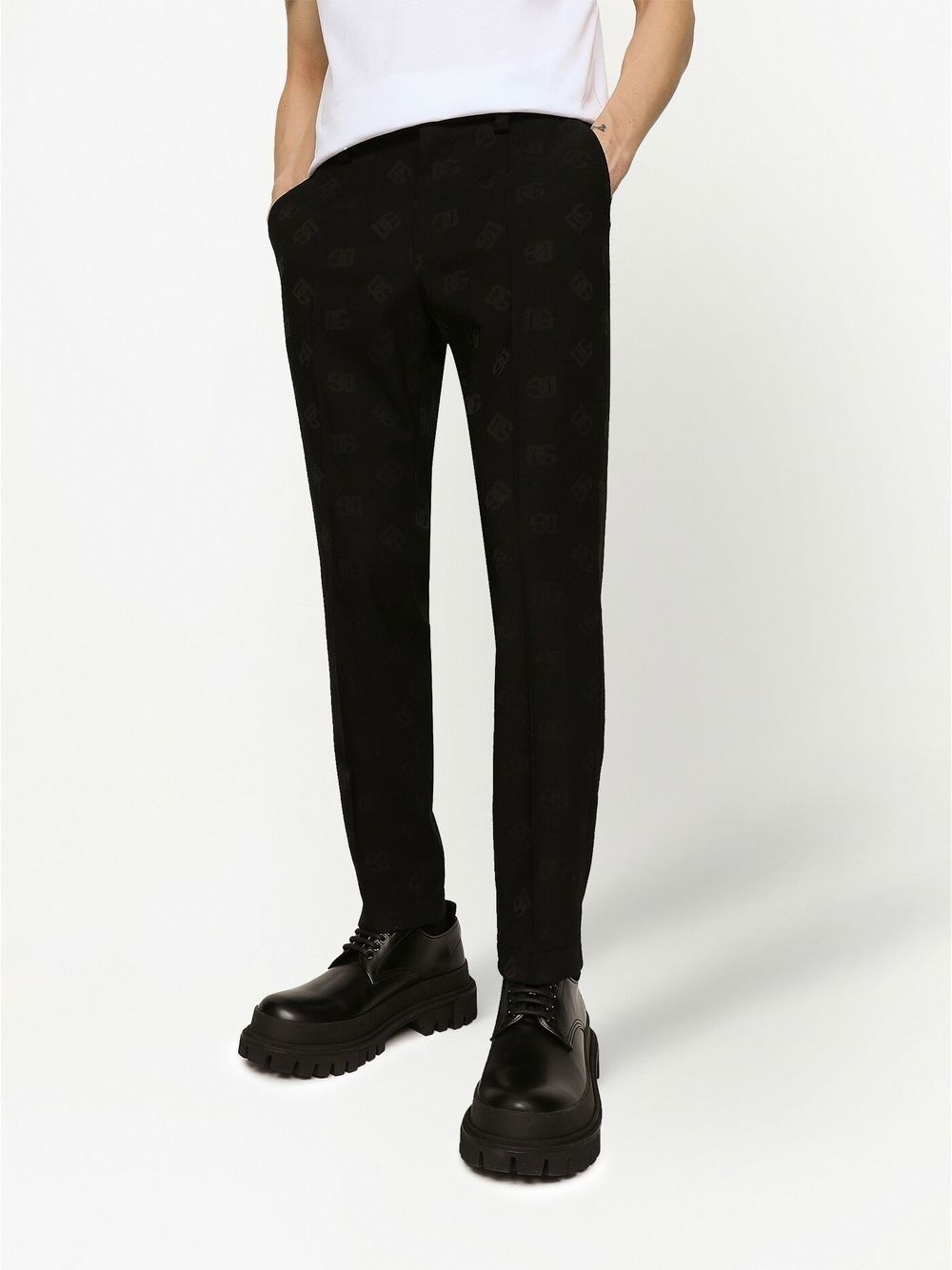 monogram jacquard slim trousers - 5
