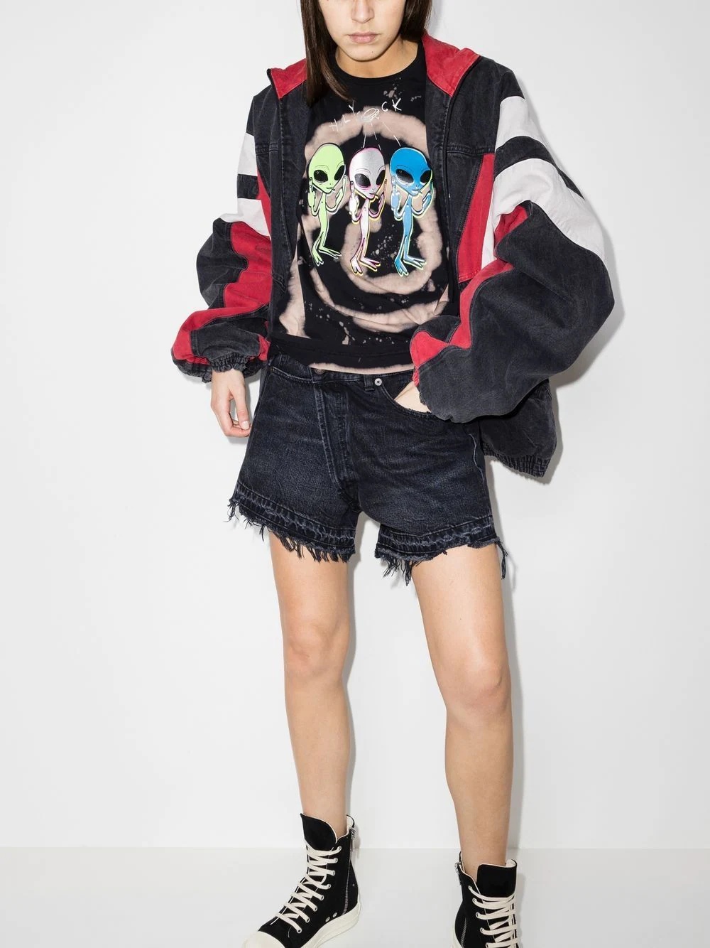 crossover-waist raw-hem shorts - 4