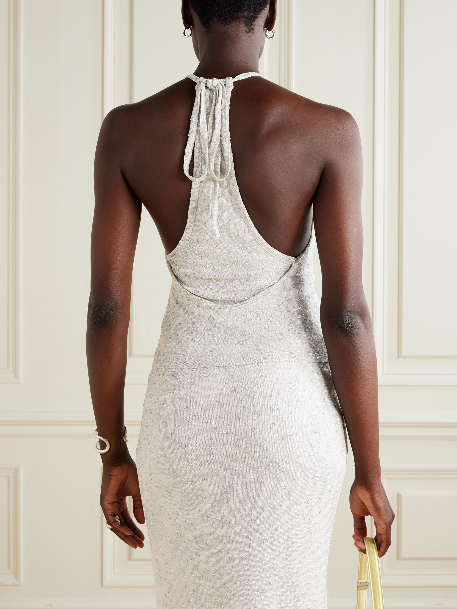 Imber halterneck gathered metallic jersey top Silver - 3