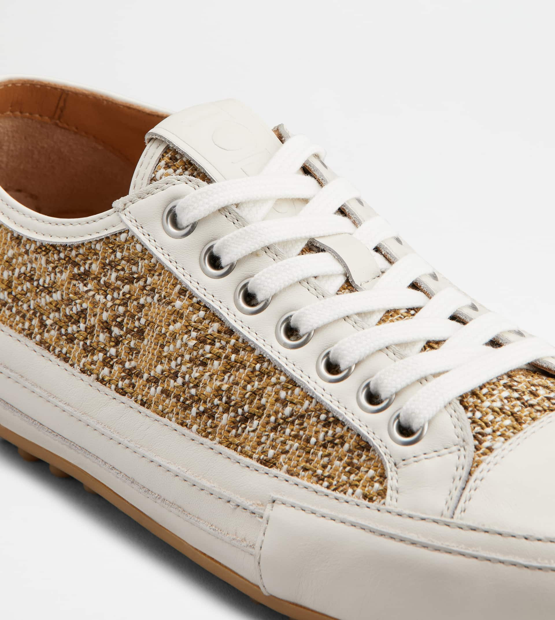 SNEAKERS IN FABRIC AND LEATHER - WHITE, BEIGE, BROWN - 5