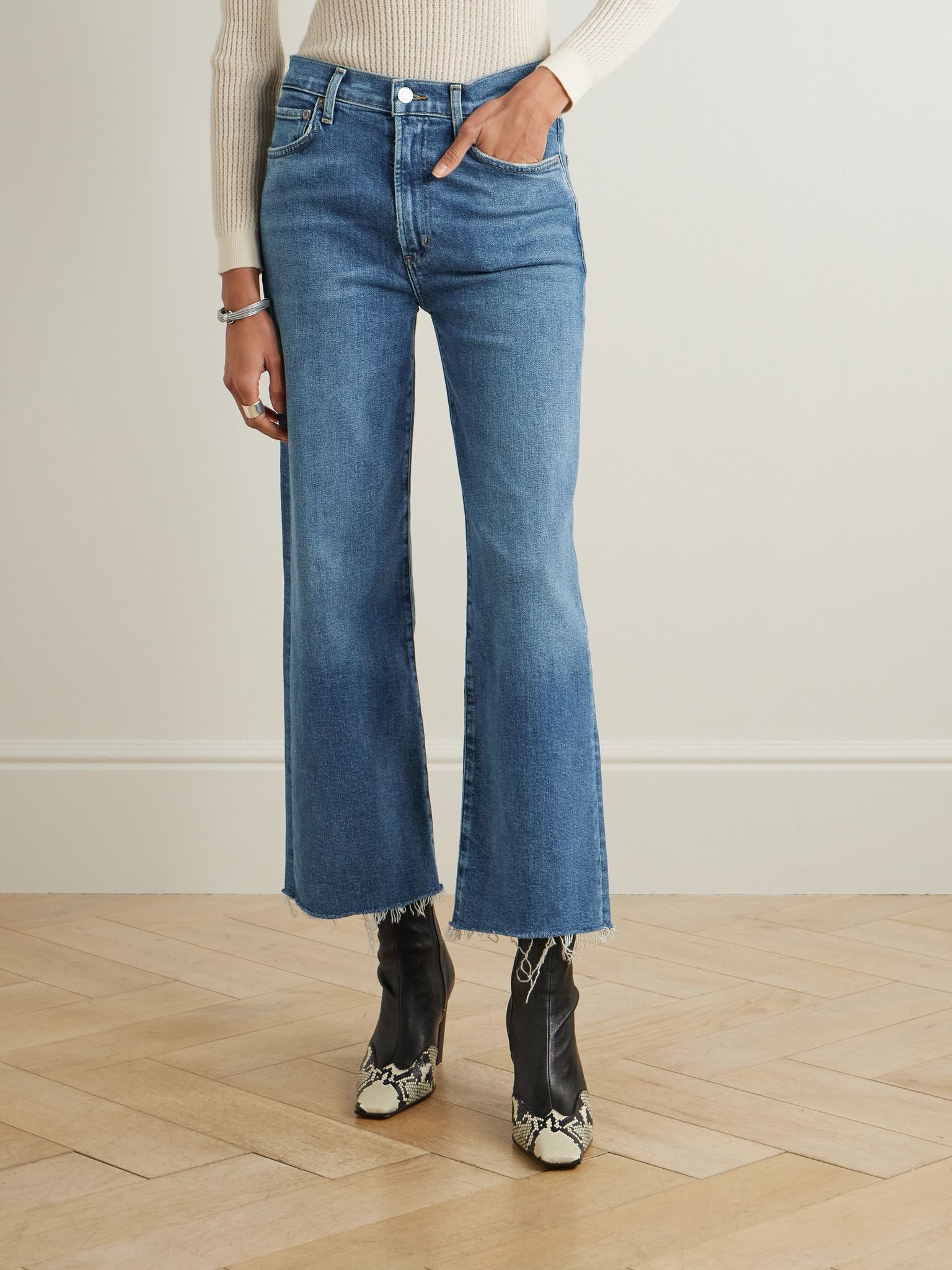 Harper cropped frayed mid-rise straight-leg jeans Dark denim - 3