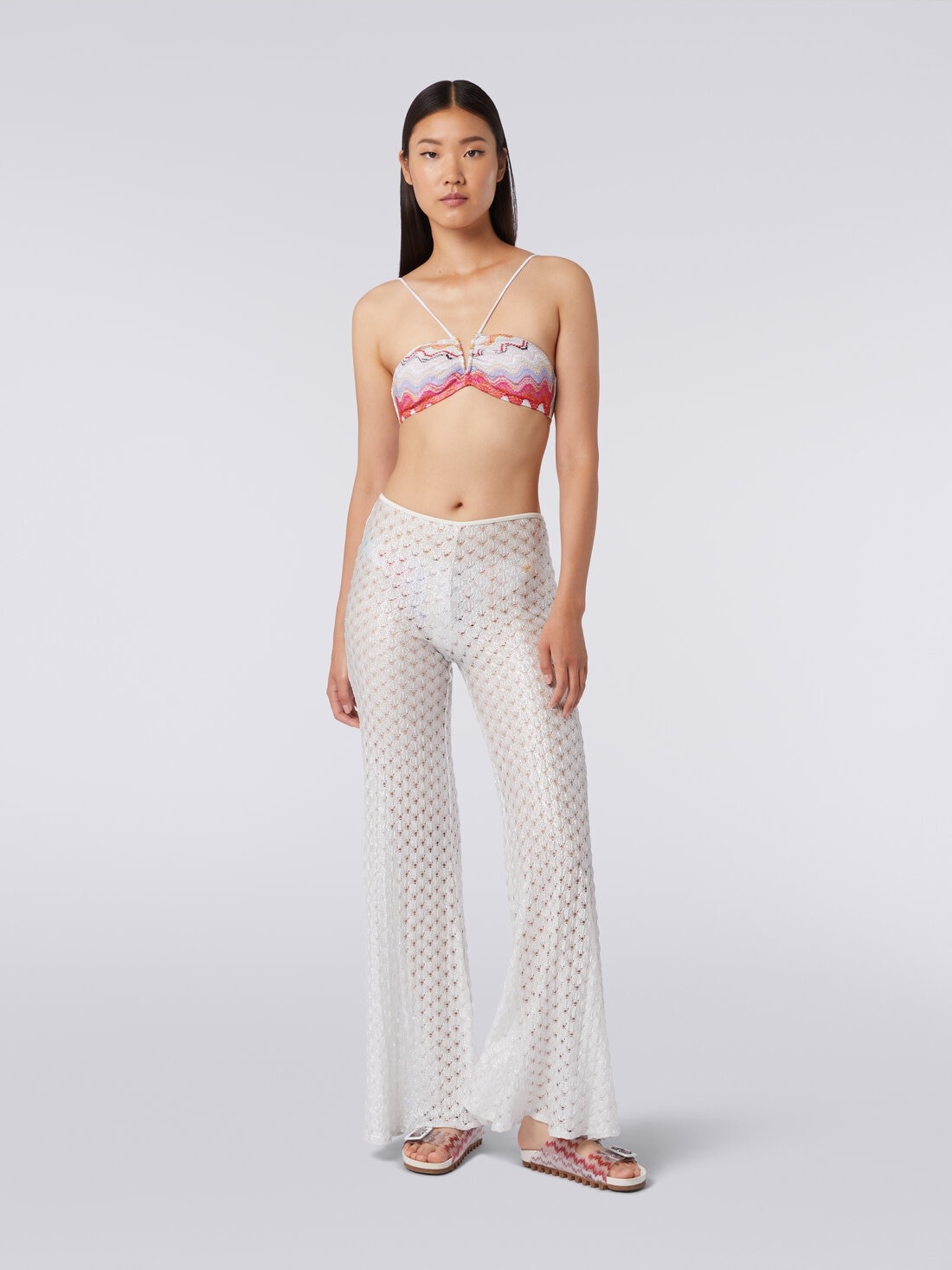 Lace-effect cover up trousers with flared hem - 2