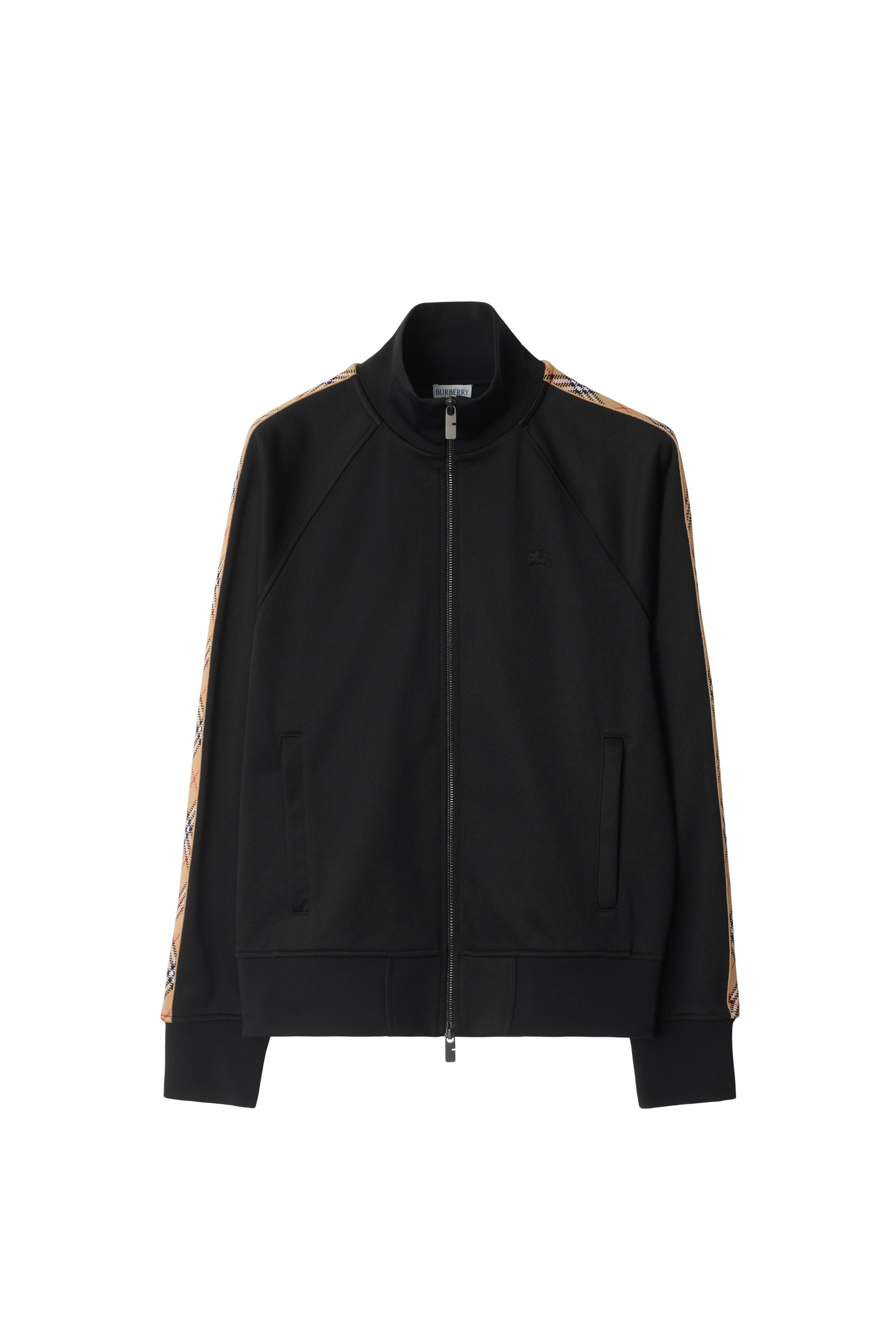burberry Check Trim Cotton Blend Track Jacket in Black at Nordstrom - 4