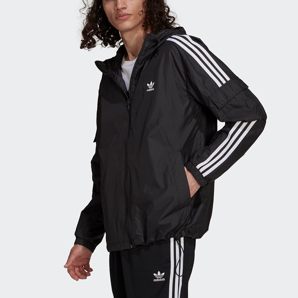 Men's adidas originals 3-Stripes Wb Casual Sports Woven Hooded Jacket Black H06683 - 2