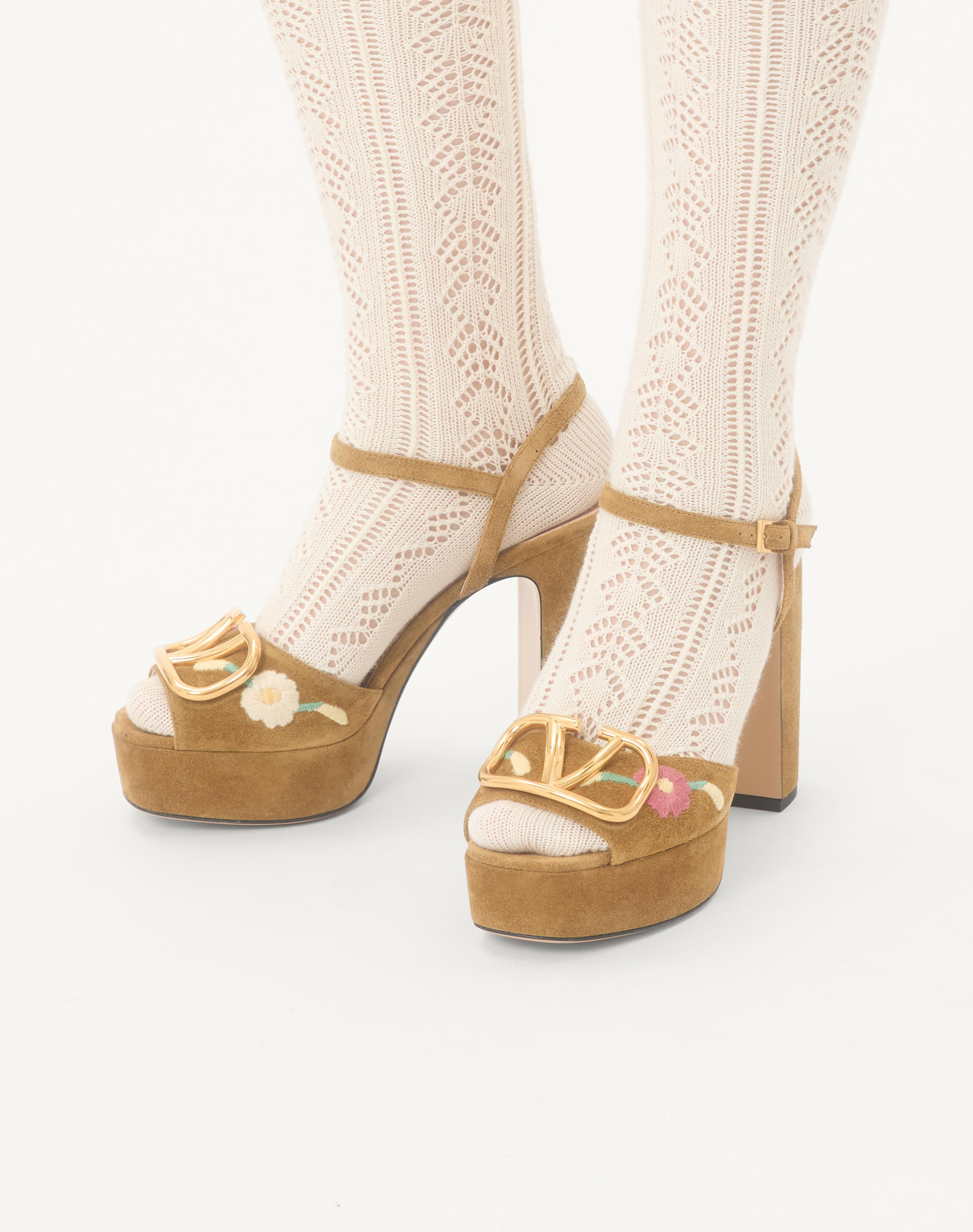 VLOGO SIGNATURE PLATFORM SANDAL IN SPLIT LEATHER WITH FLORAL EMBROIDERY 115 MM - 2