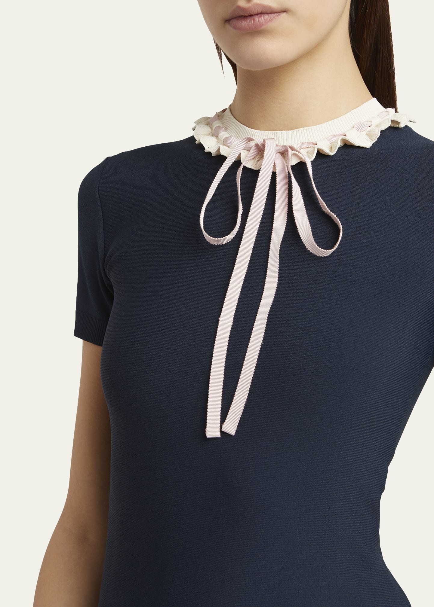 Ribbon Ruffle-Trim Knit Mini Dress - 5