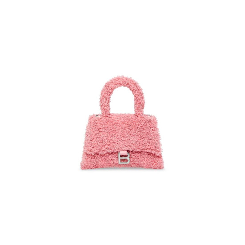 Women's Furry Hourglass Small Handbag With Strap in Pink 1