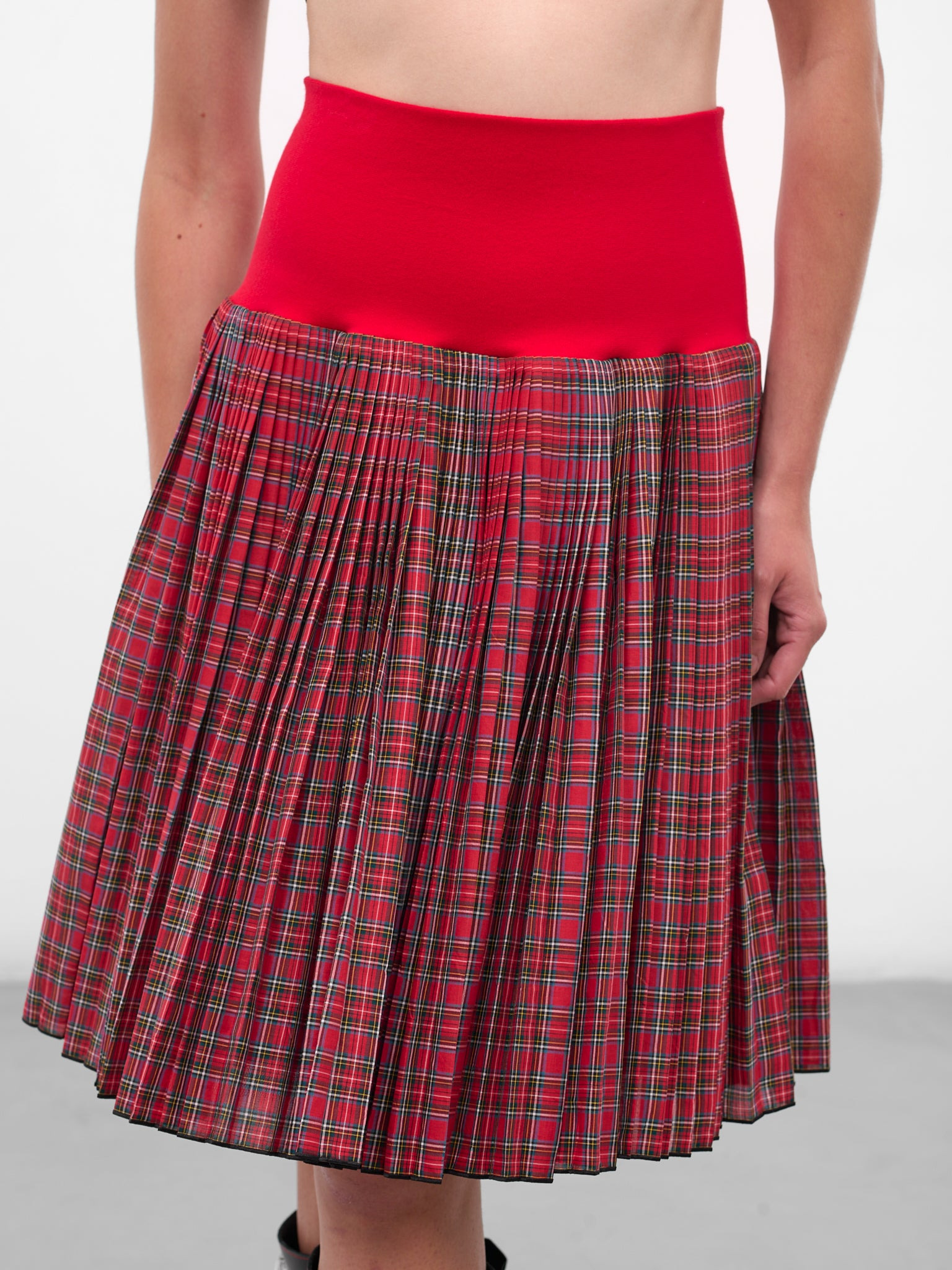 Red Fret Tartan Midi Skirt - 5