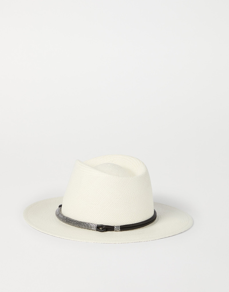Brunello Cucinelli Straw fedora with precious leather band outlook