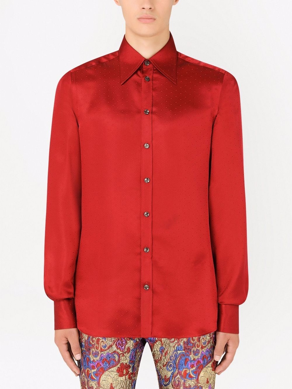 diamond-jacquard long-sleeve silk shirt - 3