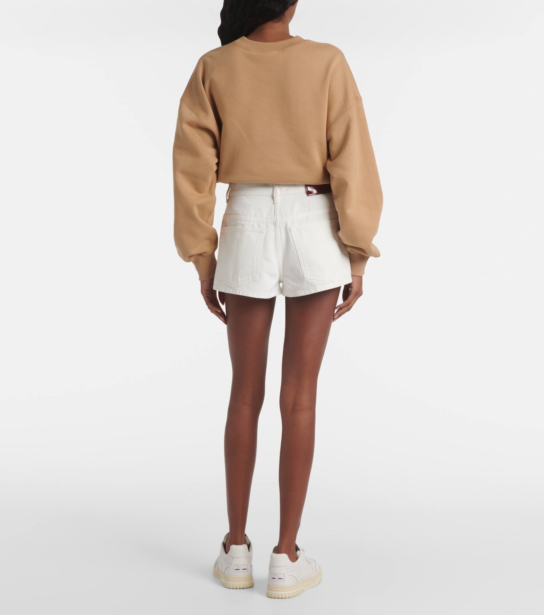 Leather-trimmed denim shorts - 3