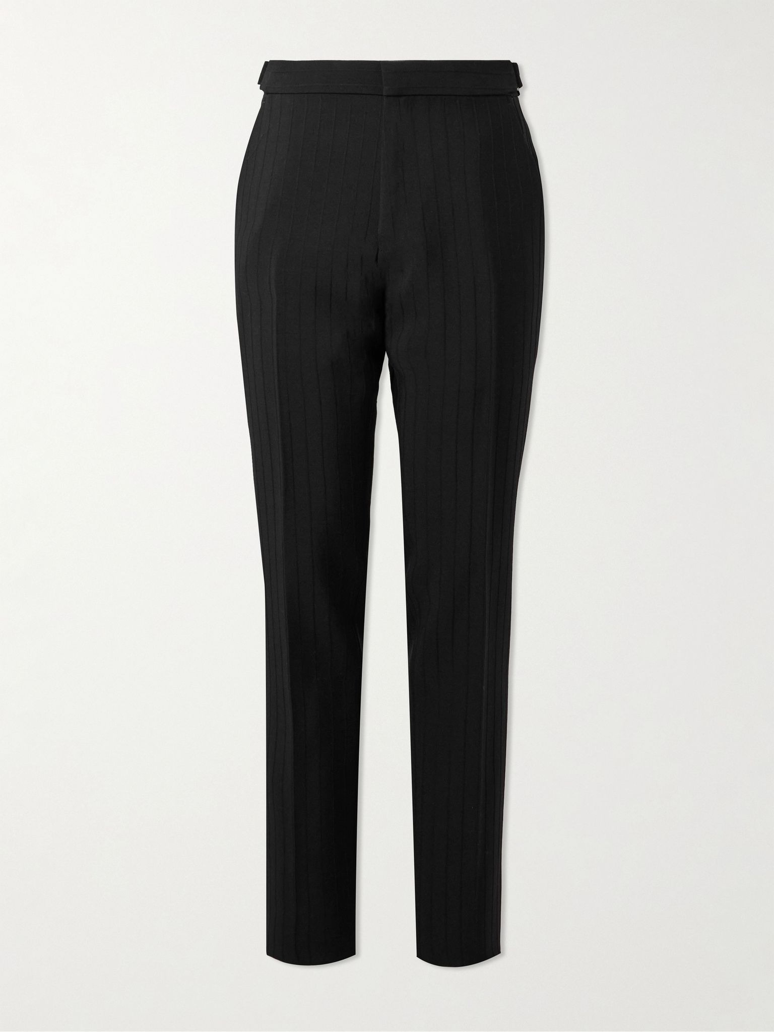 Straight-Leg Striped Mohair and Wool-Blend Trousers Black - 1