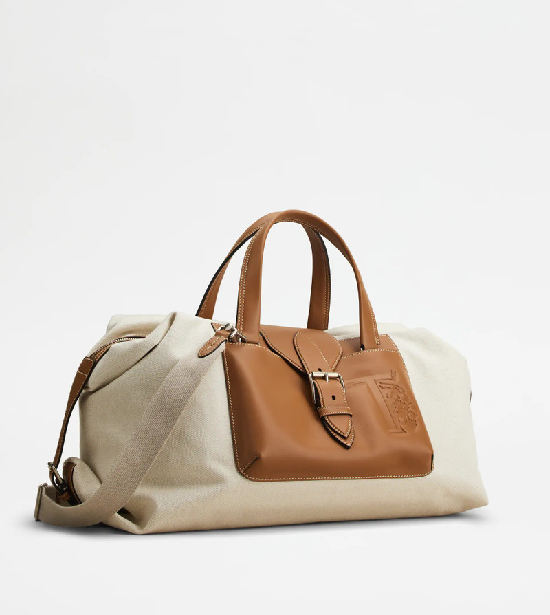 DUFFLE BAG IN CANVAS AND LEATHER MEDIUM - BROWN, BEIGE 4