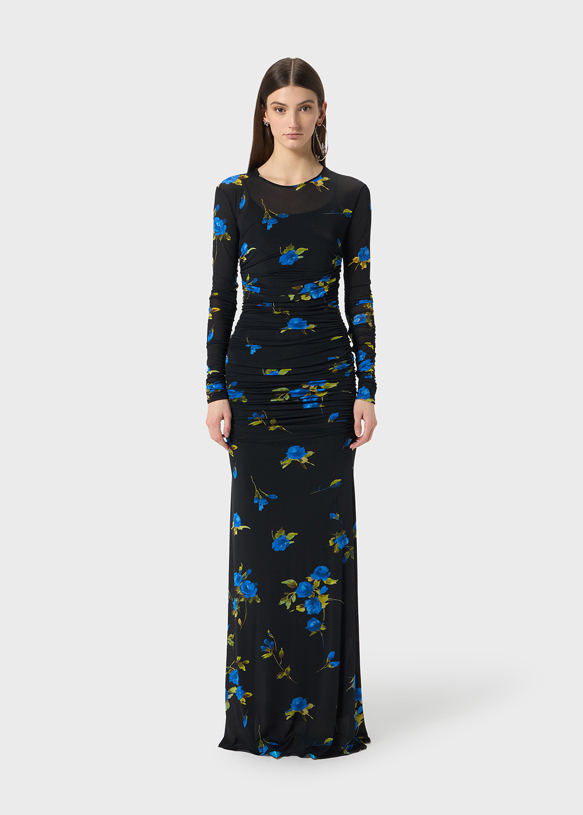 LONG SECOND SKIN JERSEY DRESS WITH ROSE PRINT - 3