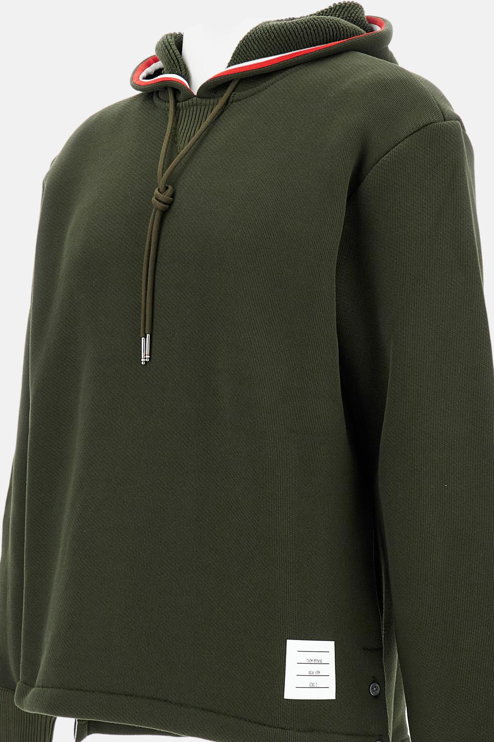 Oversized knit sweatshirt with hood and contrasting stripes - 4