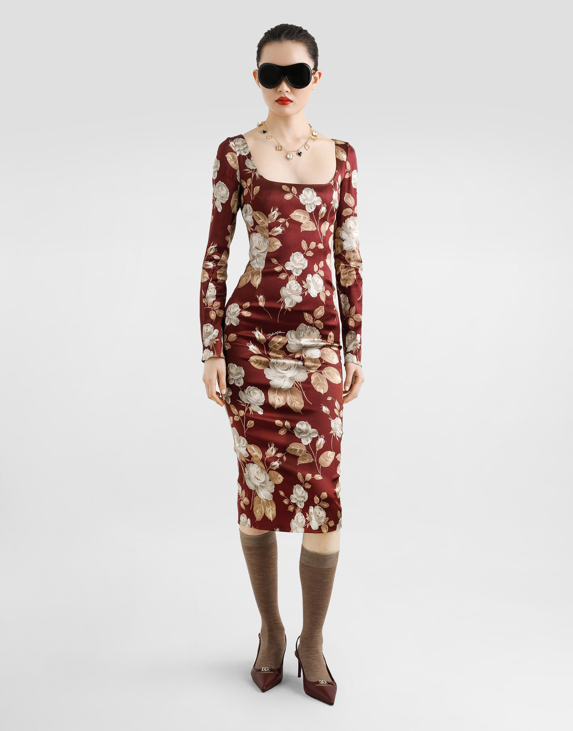 Vintage rose-print satin dress - 2