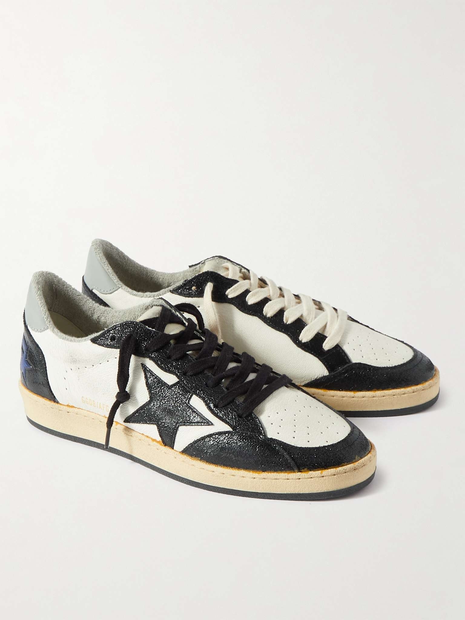 Ball Star Distressed Leather and Shell Sneakers - 4