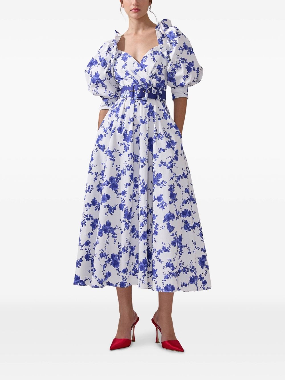 floral-print balloon-sleeve midi dress - 2