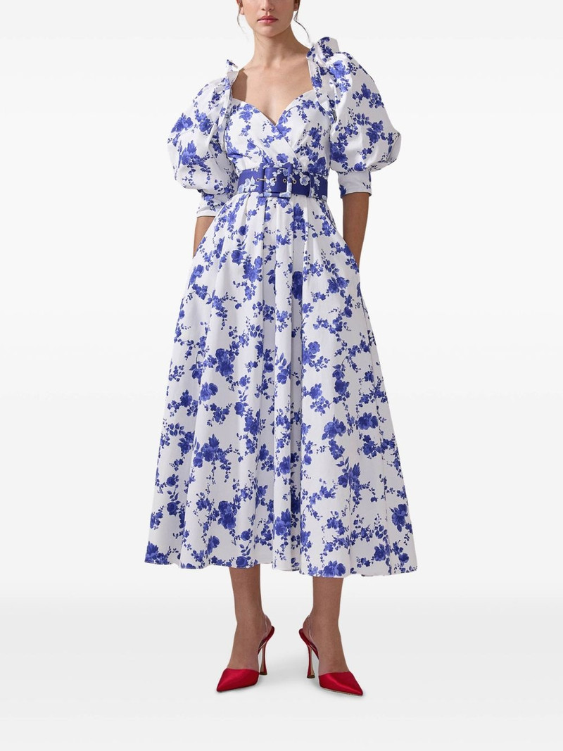 CAROLINA HERRERA floral-print balloon-sleeve midi dress outlook