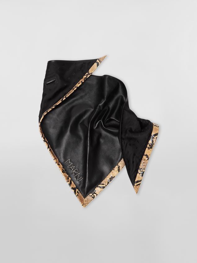 BLACK NAPPA TRIANGULAR SCARF WITH PRINTED PYTHON FINISH - 1