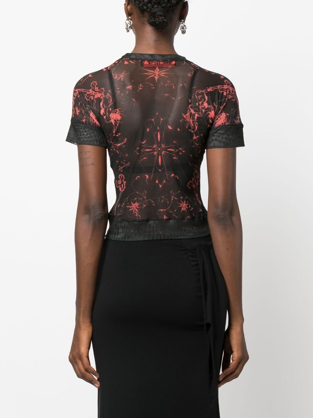 abstract-pattern mesh T-shirt - 4