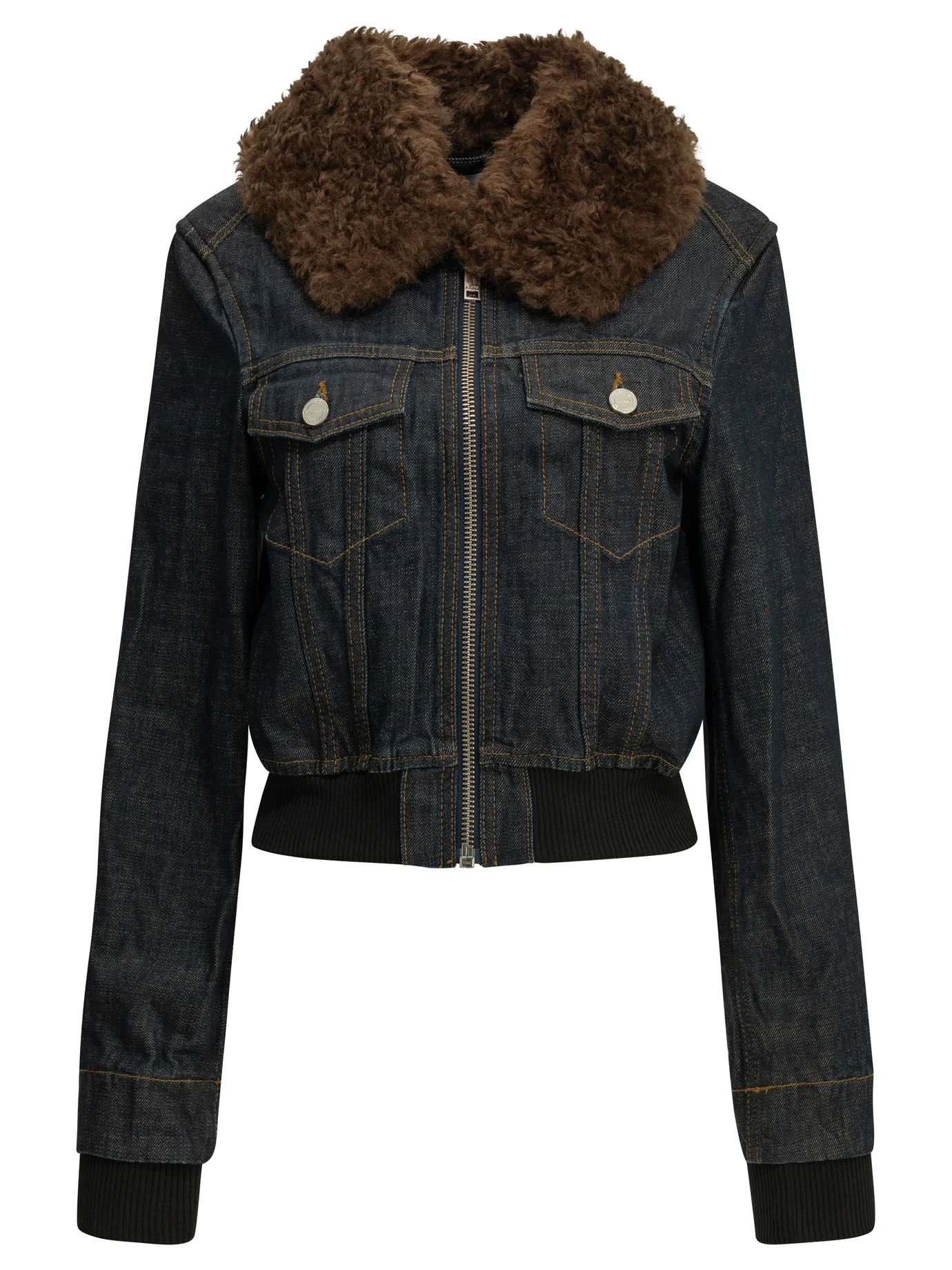 Ganni Flamed Denim Jacket Blue - 1