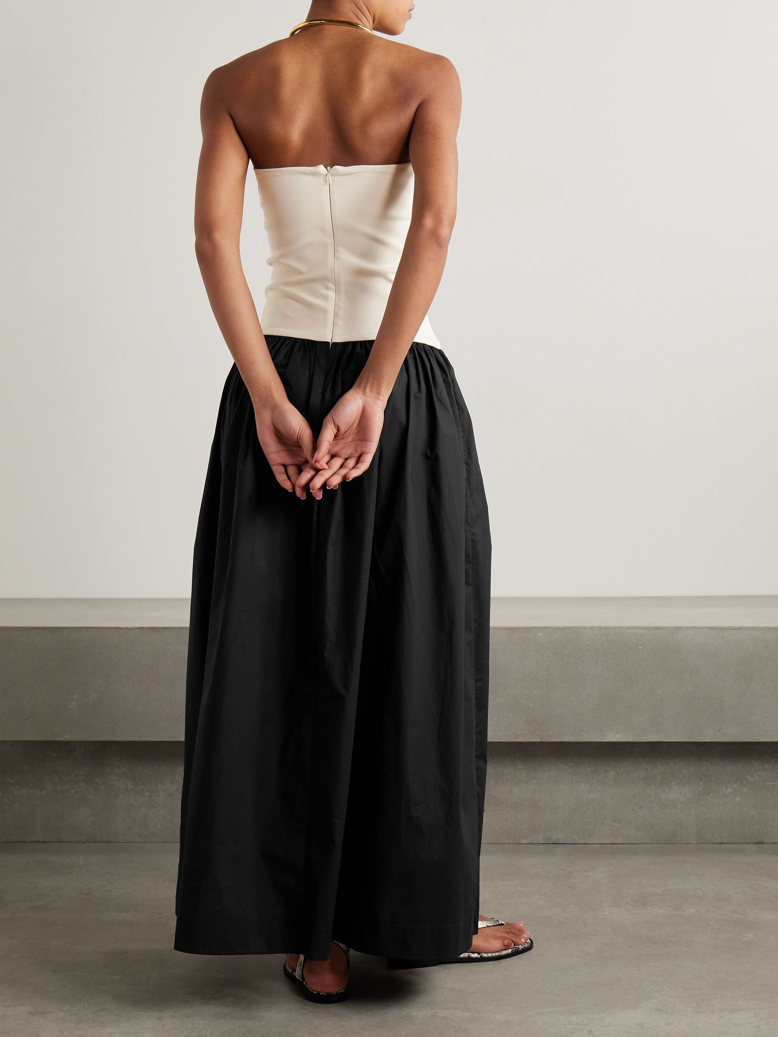 Duo strapless stretch-knit and organic cotton-poplin maxi dress Cream - 3