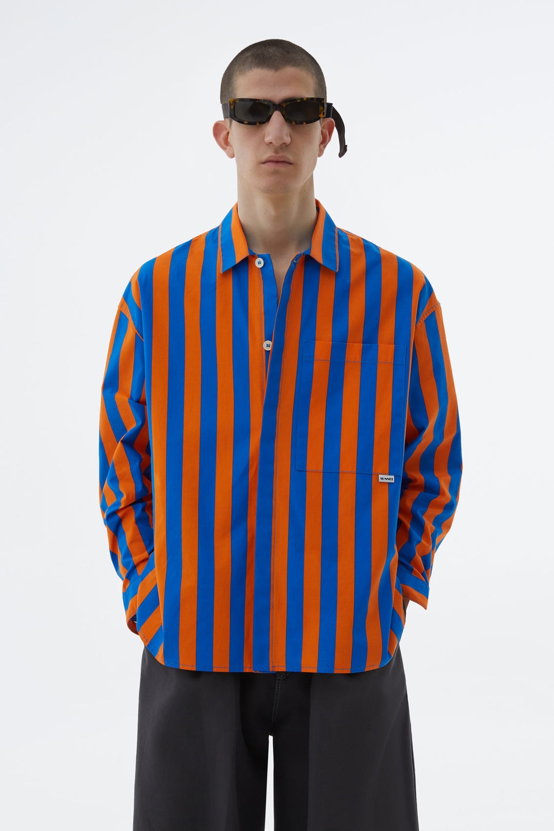 OVERSIZED SHIRT WITH ORANGE & AZURE STRIPES - 4