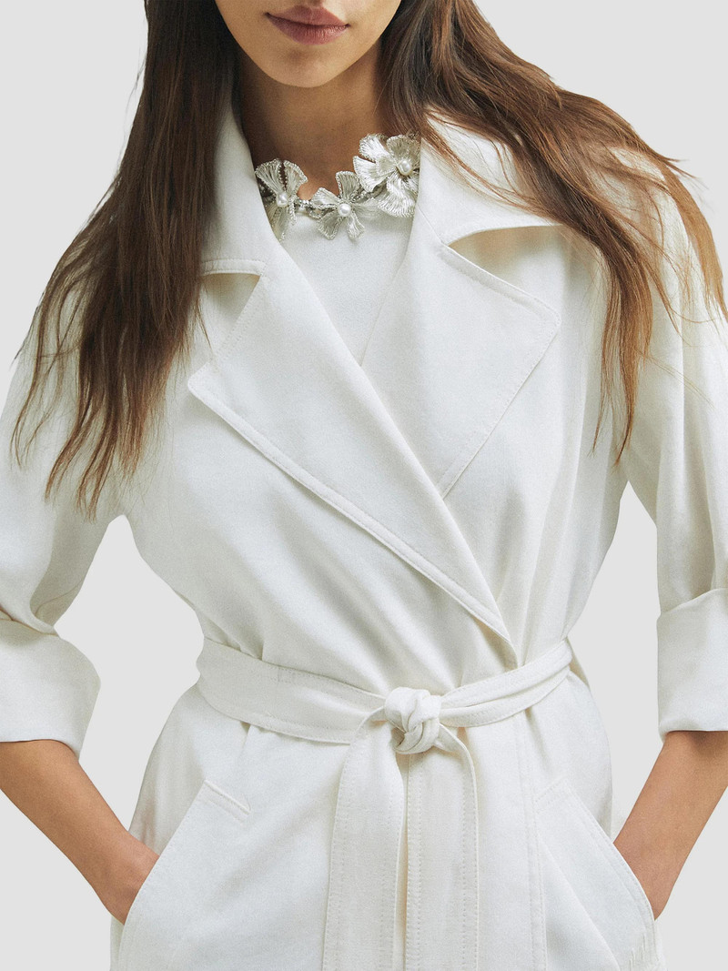 Women's Drawstring Duster Coat - Wool White 5