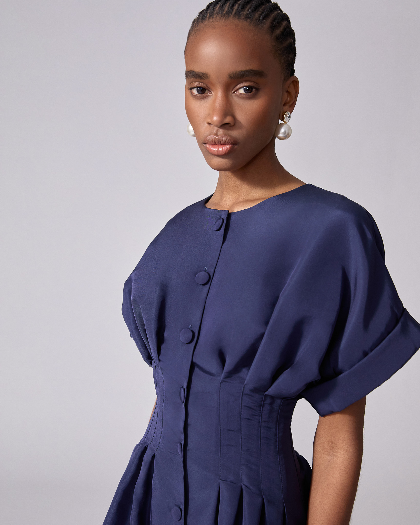 Rolled Sleeves Button-Front Gown - 4