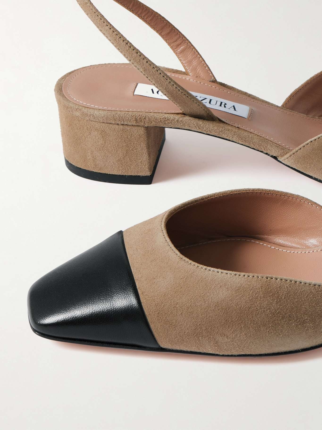 French Flirt 35 leather-trimmed suede Mary Jane pumps Mushroom - 4