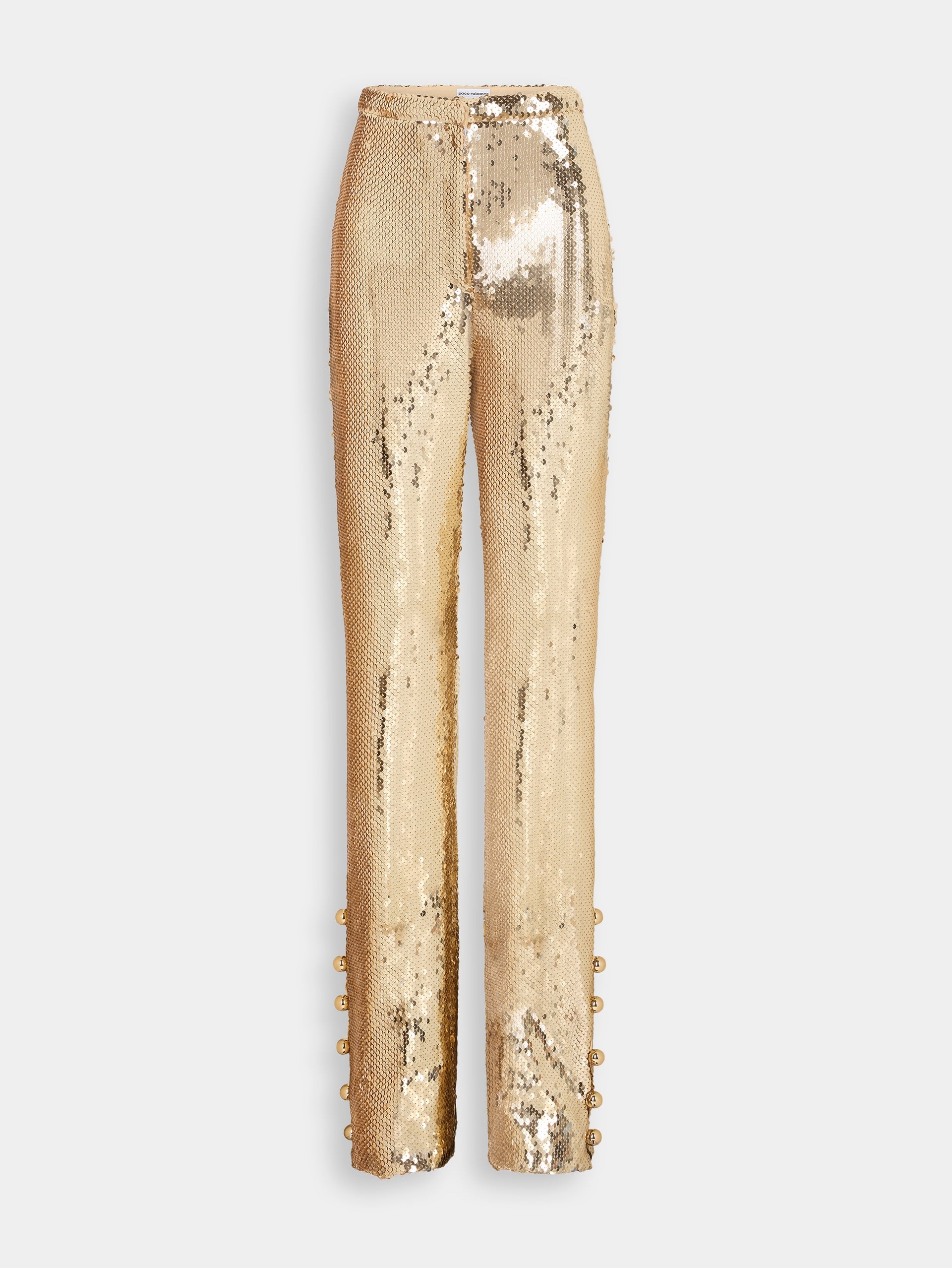 GOLD SEQUINS TROUSERS WITH METALLIC PEARLED DETAIL - 5