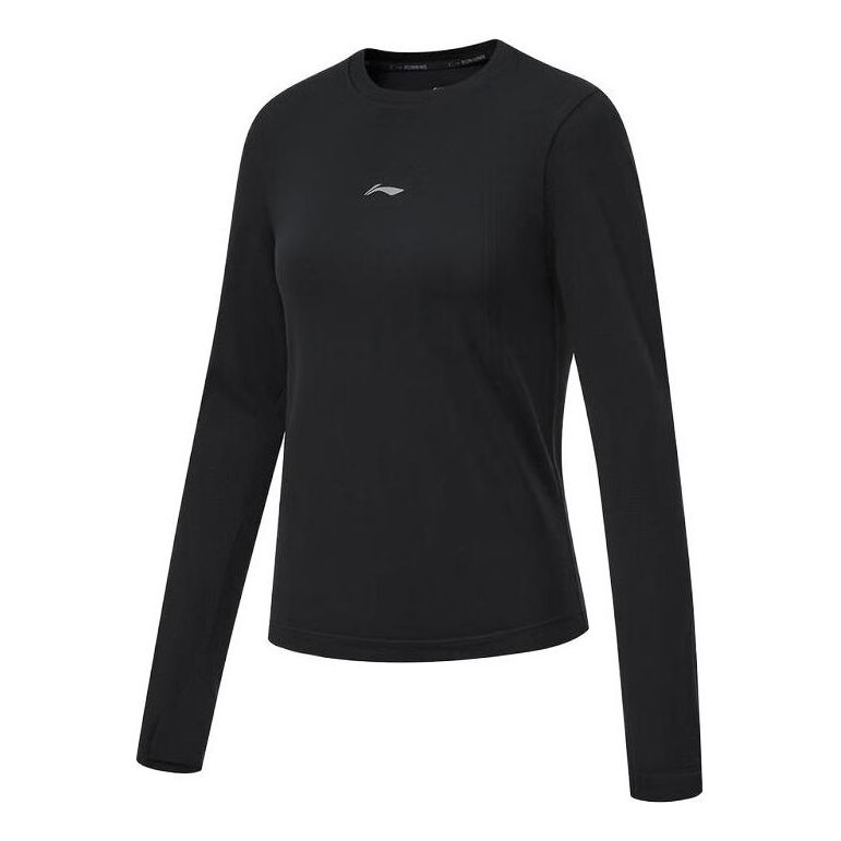 (WMNS) Li-Ning Small Logo Running Long Sleeve T-shirt 'Black' ATLT082-1 - 1