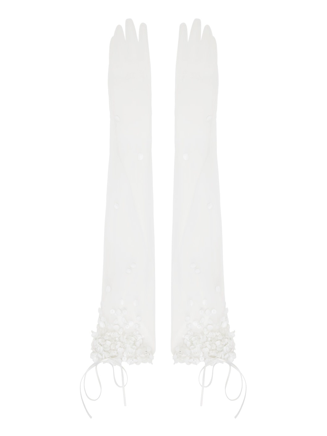 SSENSE Exclusive White Sequinned Sheer Gloves - 1