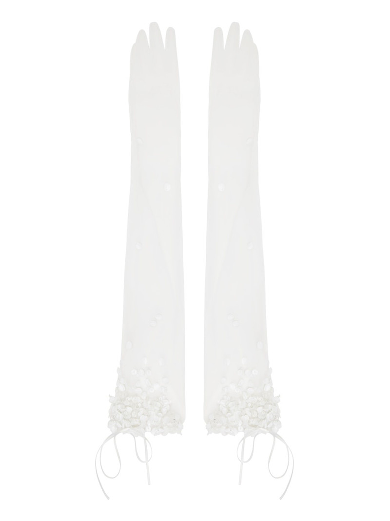 SSENSE Exclusive White Sequinned Sheer Gloves 1