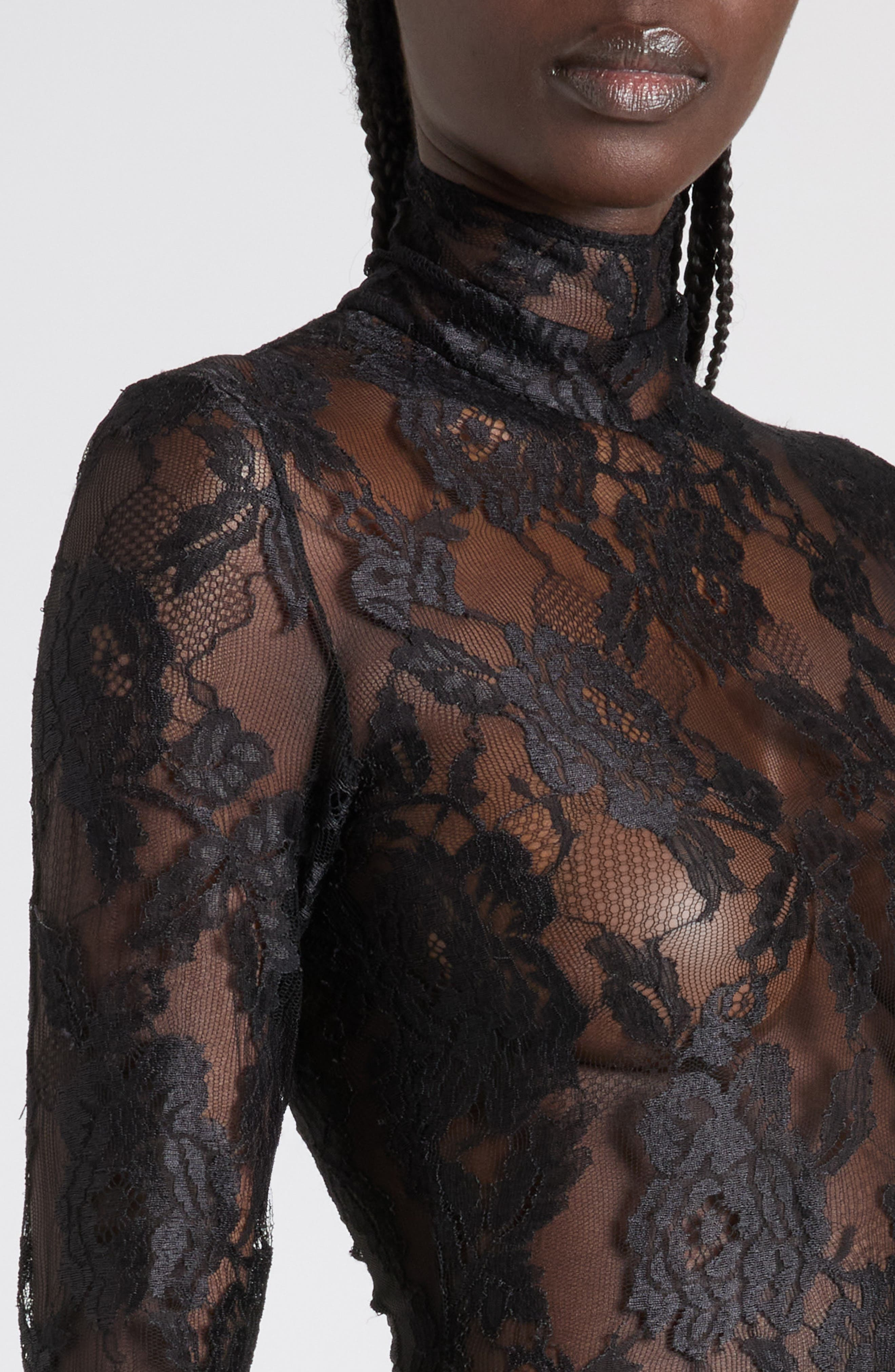 Valentino Sheer Lace Bodysuit in Black at Nordstrom - 4