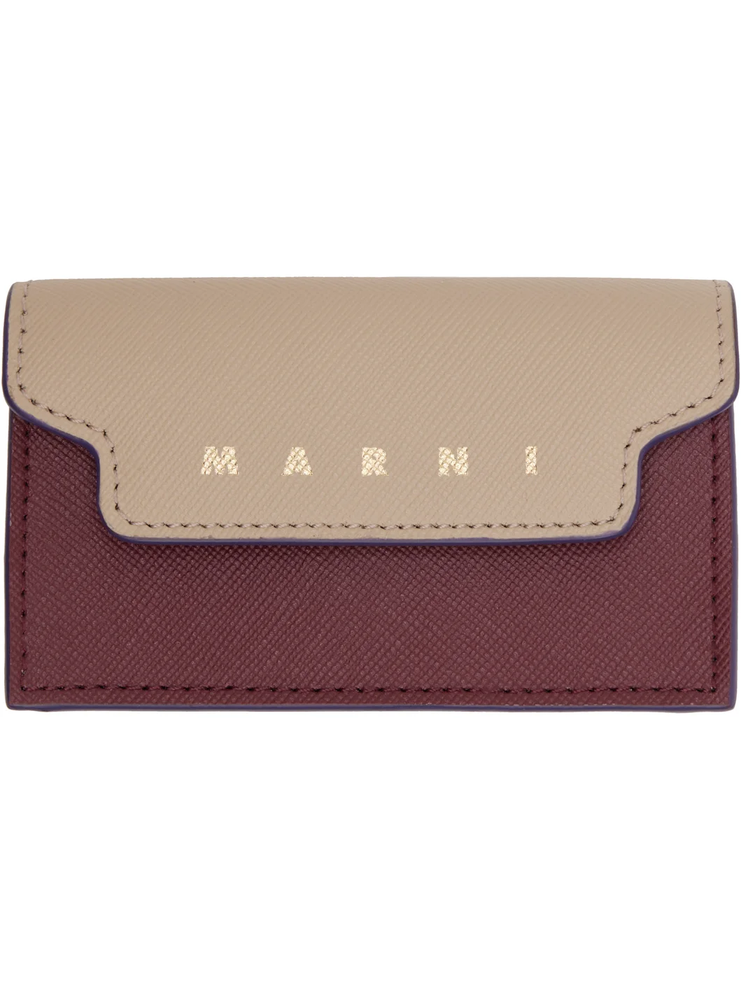 Beige & Burgundy Saffiano Card Holder - 1