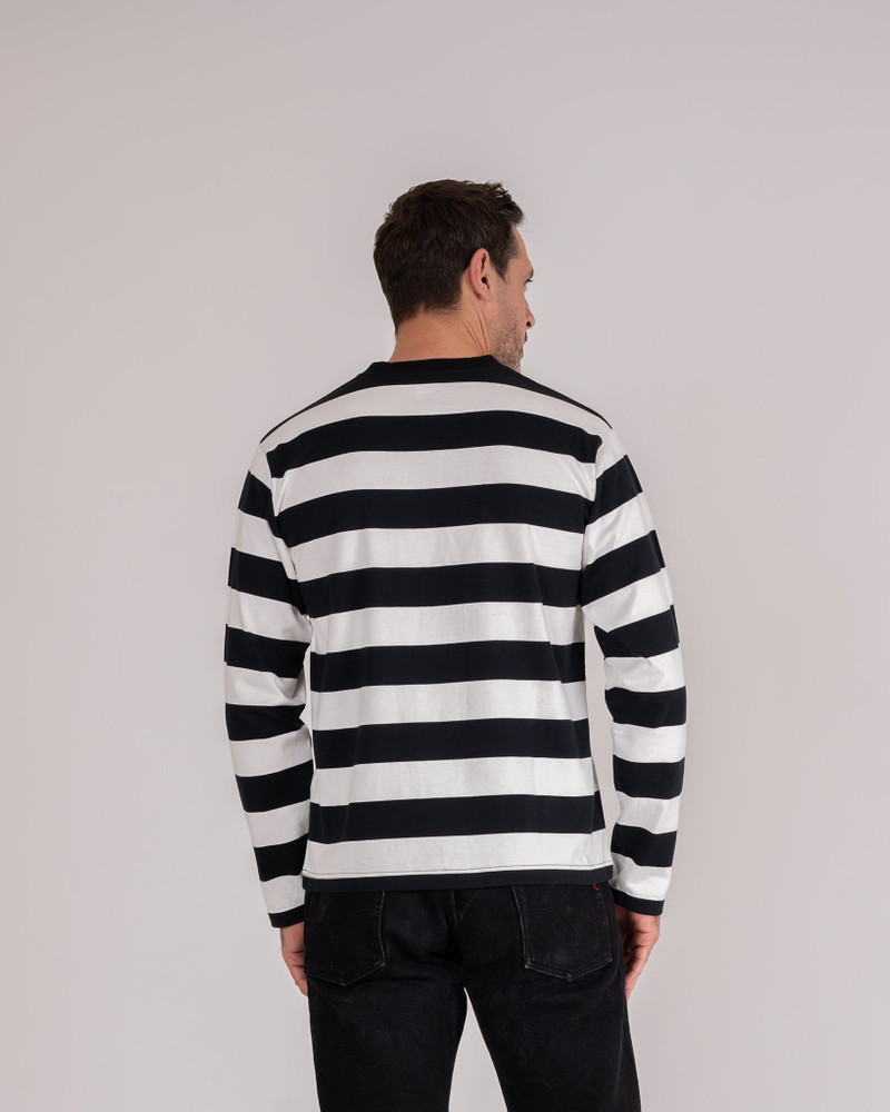 IHTB-09-BLK 7.5oz 면 긴 소매 승무원 목 국경 티 - 검정과 흰색 줄무늬 3