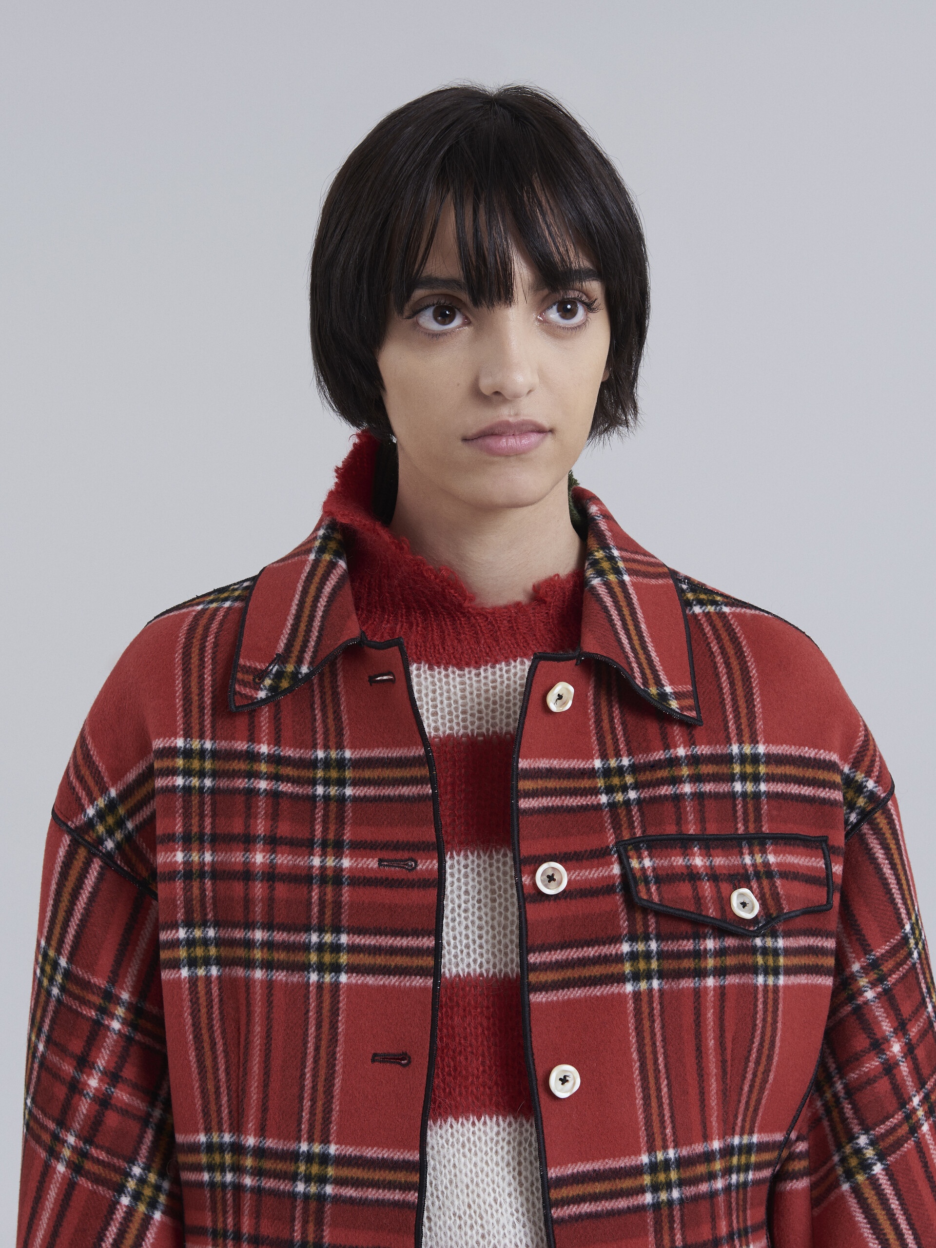DOUBLE FACE MELTON WOOL JACKET WITH CONTRASTING LINING AND PIPING - 4
