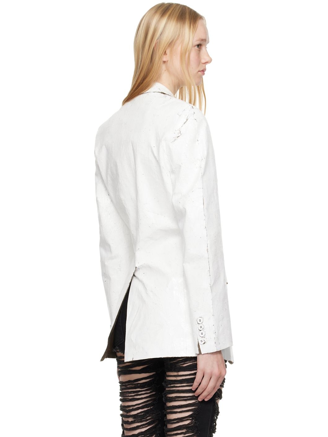 White Hand-Coated Blazer - 3