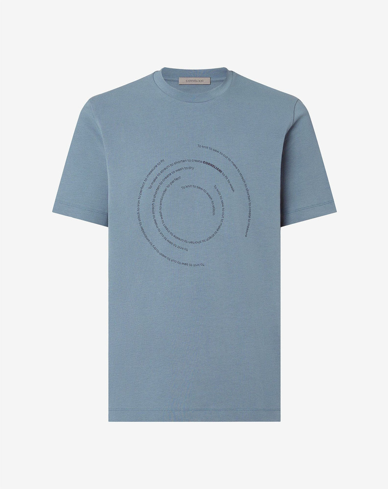 Teal green crew neck jersey t-shirt with print 1