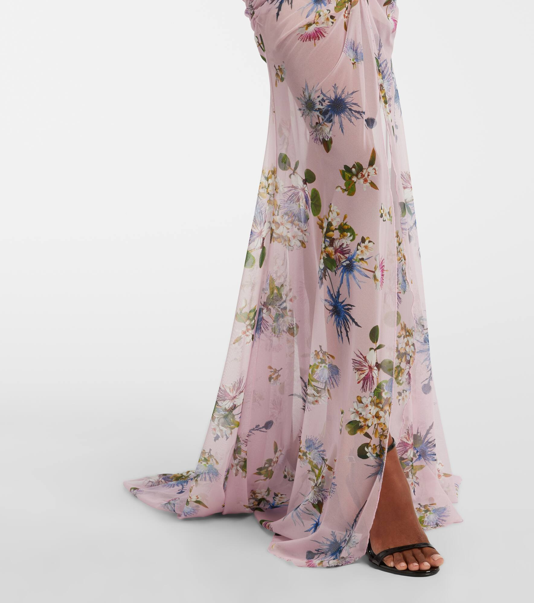 Floral ruched sheer gown - 6