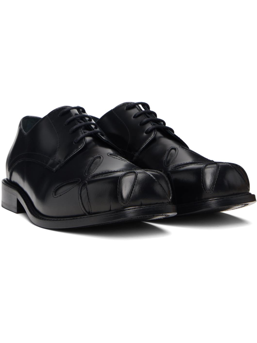 Black Slashed Square Toe Derbys - 4
