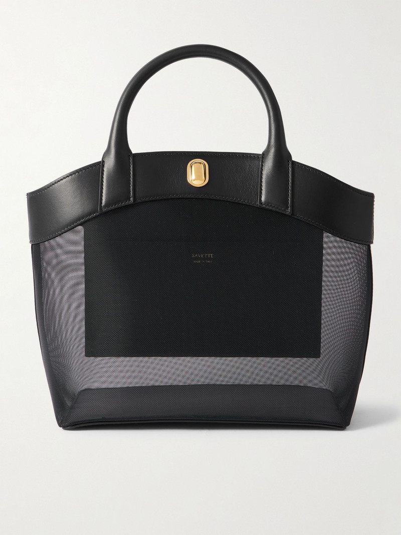 Tondo leather-trimmed mesh tote Black 1